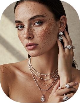 Woman wearing Vodje layered necklaces
