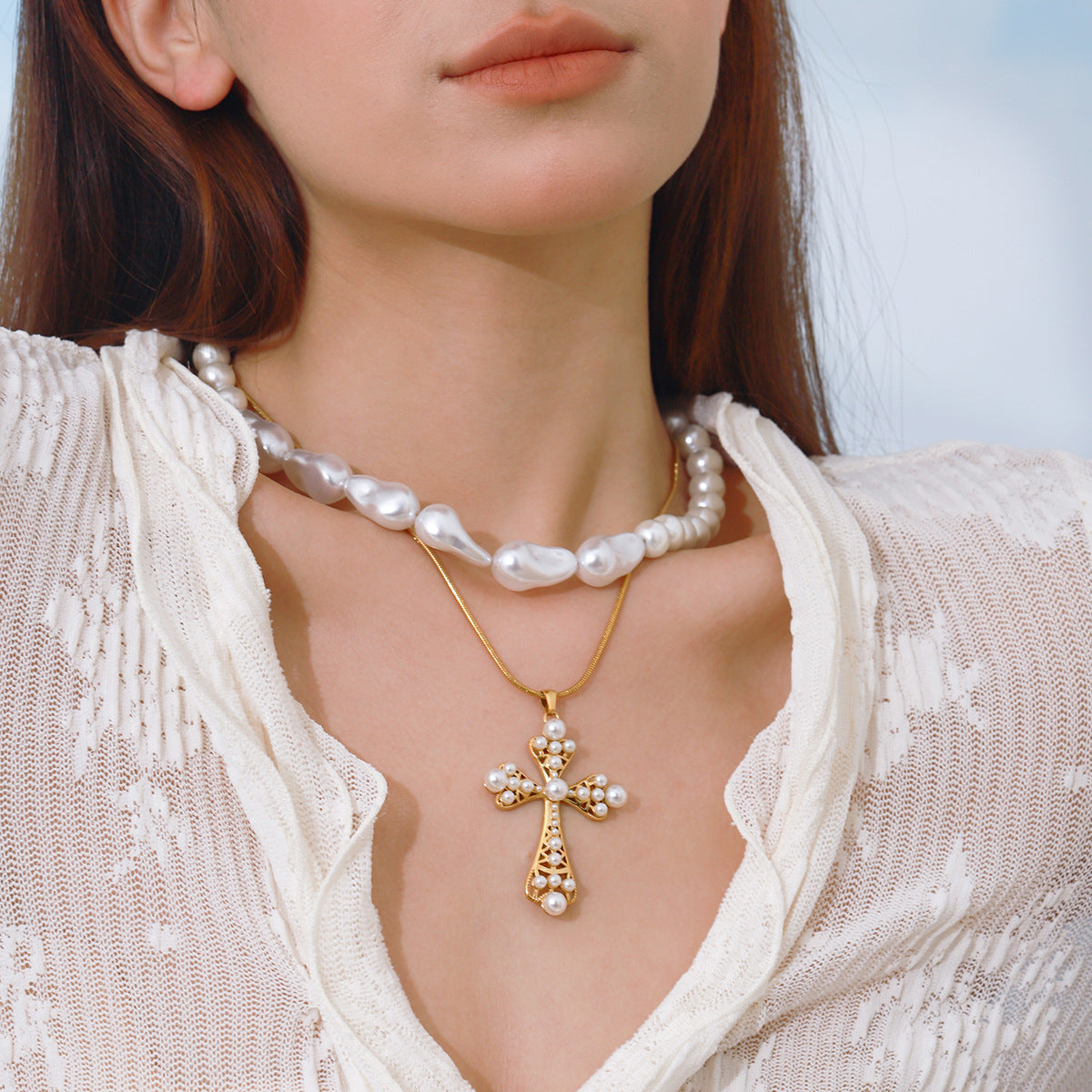 Pearl Cross Necklace