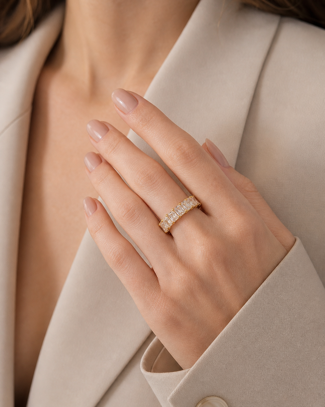 Tennis Chrystal Ring - Crystal Gold Ring | Waterproof & Tarnish-Free